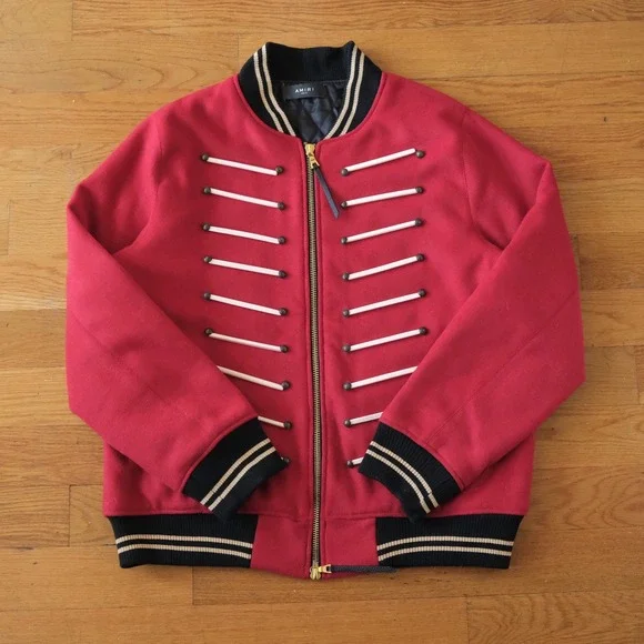 Amiri Forever Wool Bomber Jacket Red Military Forever Patch Rockstar XL College - Picture 4 of 8
